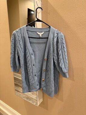 Time and Tru Light Blue Cable Knit Button-Front Cardigan